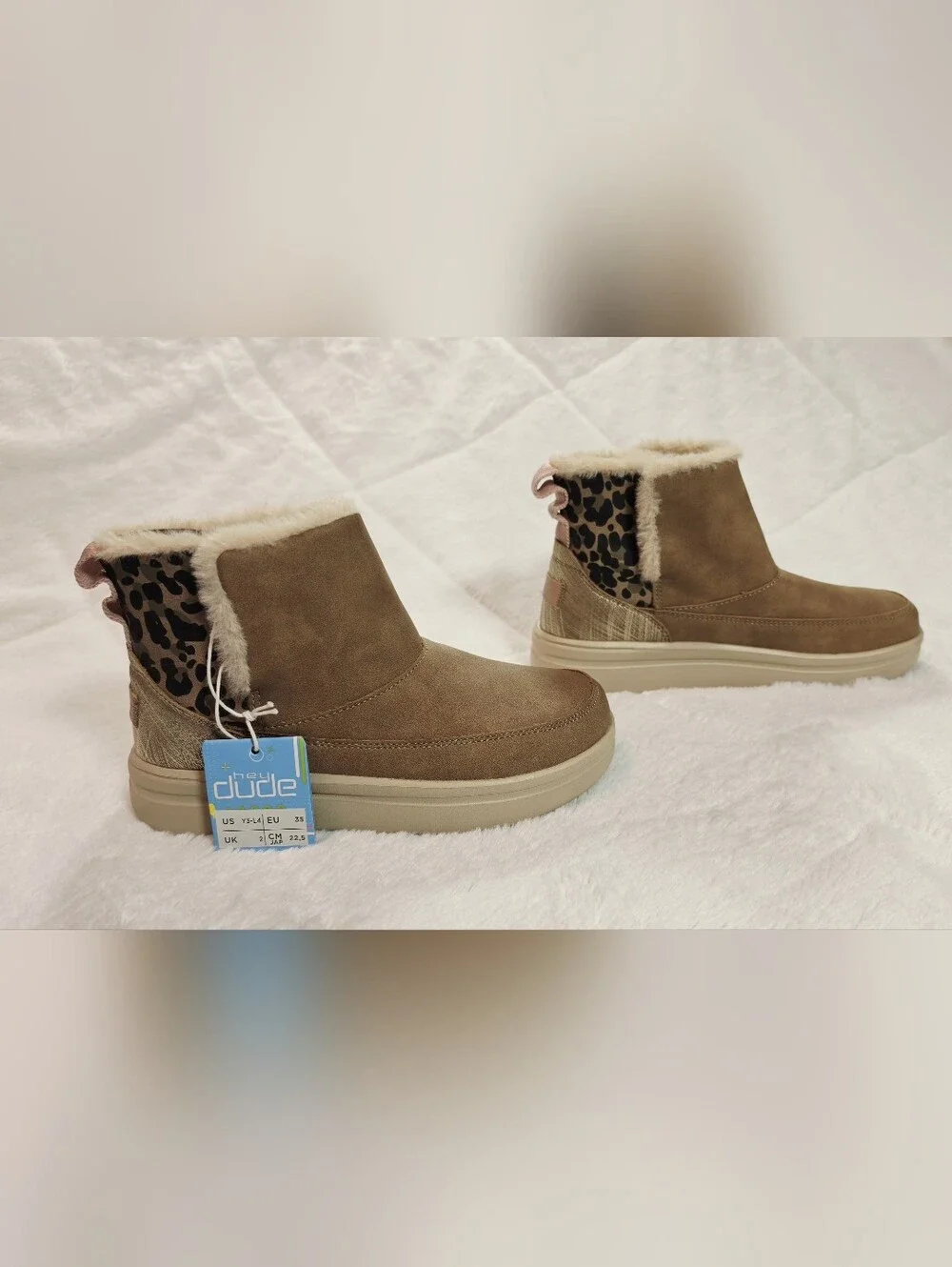 Hey Dude Kids Tan Faux-Suede Fur-Trim Slip-On Boots